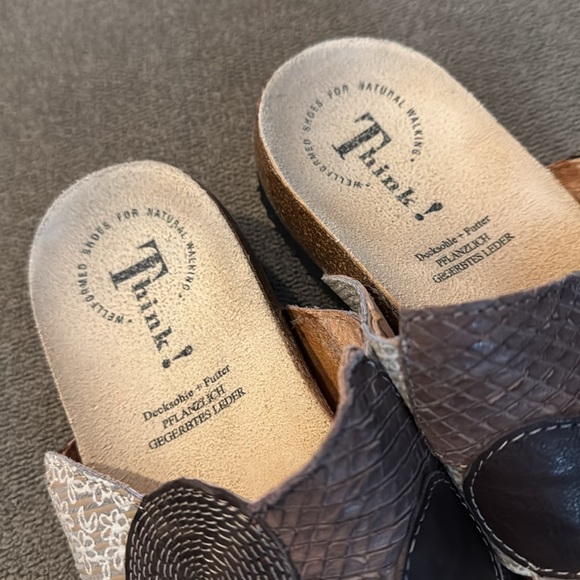 THINK! Brown Leather Birkenstock Sandals Flip Flops Size 39/8.5 (TD) - Picture 6 of 12